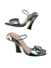 Load image into Gallery viewer, Fendi Calfskin Ffreedom Metallic Silver Sandal Heel
