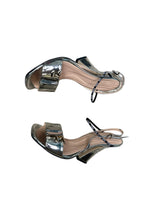 Load image into Gallery viewer, Fendi Calfskin Ffreedom Metallic Silver Sandal Heel
