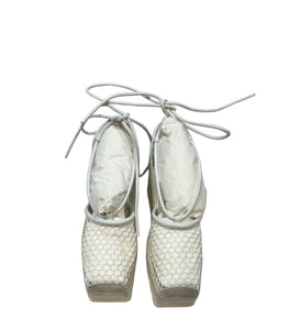 Bottega Veneta White Sporty Web Wedge Espadrilles Leather Crochet