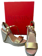 Load image into Gallery viewer, Valentino RockStud Metallic Leather Espadrille Leather Wedge Sandals
