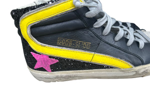 Golden Goose Black Leather Glitter Printed Sneakers