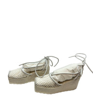 Load image into Gallery viewer, Bottega Veneta White Sporty Web Wedge Espadrilles Leather Crochet
