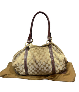 Gucci Beige/Burgundy Canvas Leather Bag