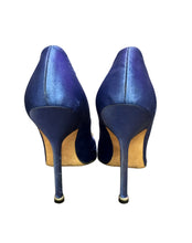 Load image into Gallery viewer, Manolo Blahnik Blue Satin Heels
