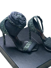 Load image into Gallery viewer, Saint Laurent Green Glitter Amber 101 Ankle Strap Heel
