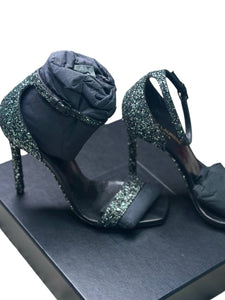 Saint Laurent Green Glitter Amber 101 Ankle Strap Heel