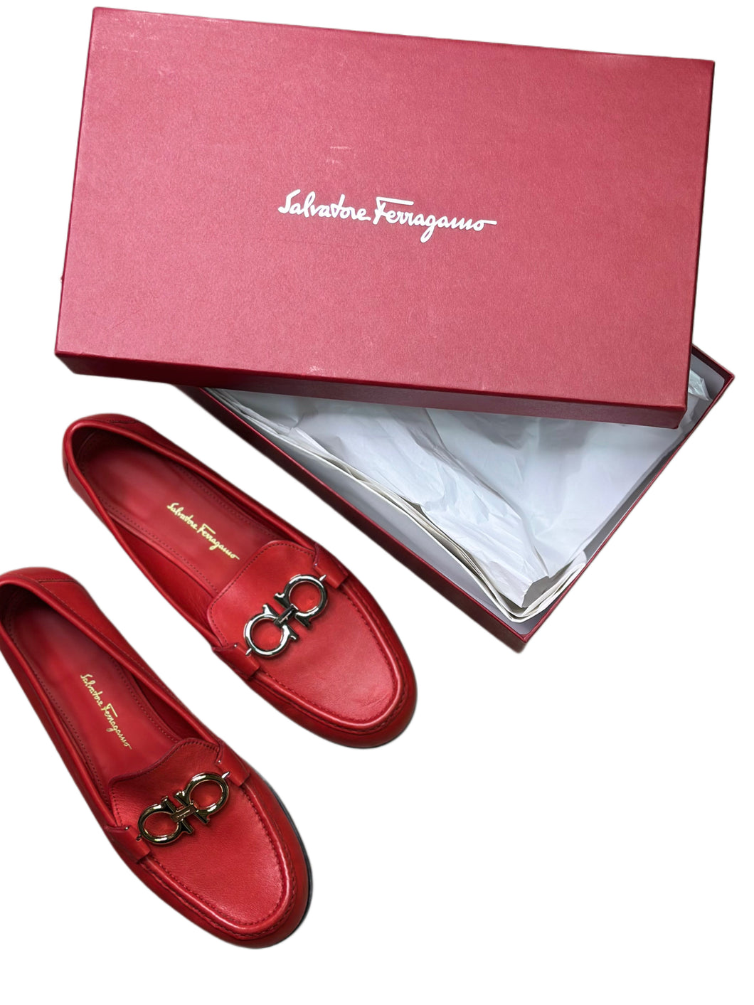 Salvatore Ferregamo Leather Rolo Loafers Reversible Gold/Silver Hardware