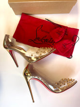 Load image into Gallery viewer, CHRISTIAN LOUBOUTIN Collaclou 100 PVC Gold Studded Pumps
