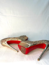 Load image into Gallery viewer, Christian Louboutin Gold open toe studded  Heels
