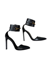 Load image into Gallery viewer, Gucci Lifford Black Leather Horsebit Ankle Strap Heels
