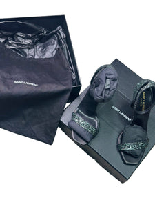 Saint Laurent Green Glitter Amber 101 Ankle Strap Heel