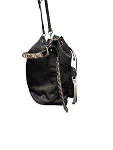 Prada Black Nylon Studded Bucket Bag