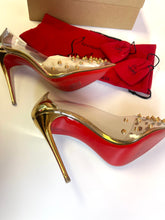 Load image into Gallery viewer, CHRISTIAN LOUBOUTIN Collaclou 100 PVC Gold Studded Pumps
