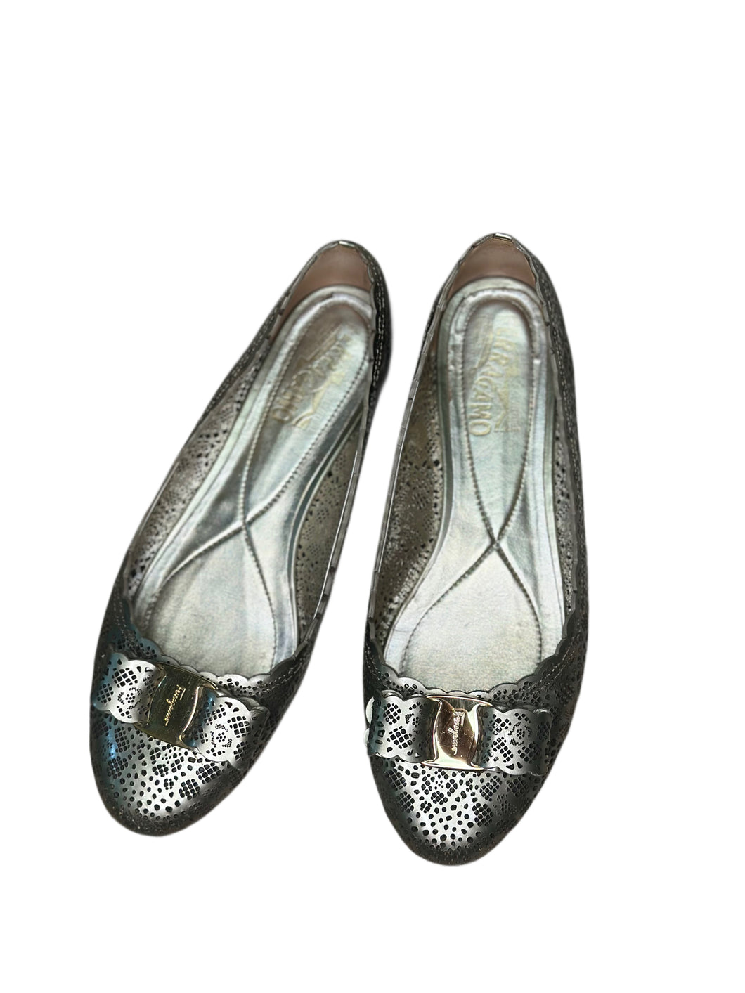 Salvatore Ferregamo Silver Ballet Flats