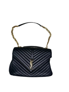 YSL Collége Black Leather Monogram Large Bag