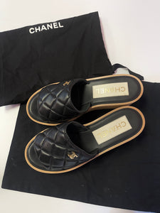 Chanel Black Slide Sandals