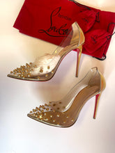 Load image into Gallery viewer, CHRISTIAN LOUBOUTIN Collaclou 100 PVC Gold Studded Pumps
