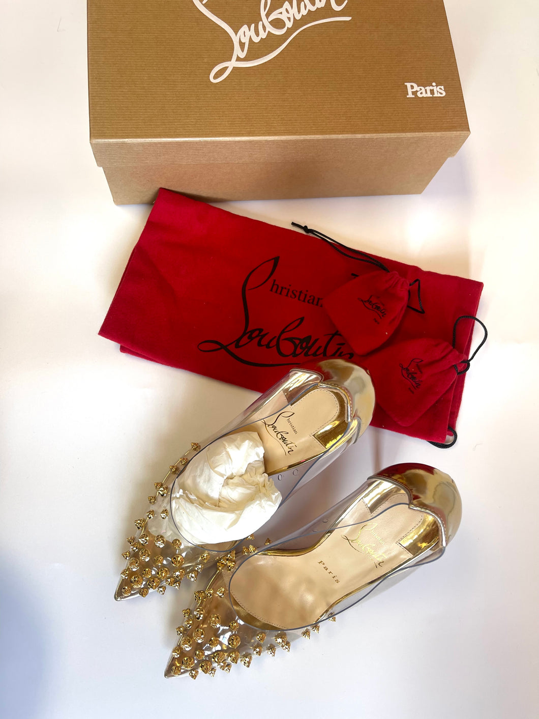 CHRISTIAN LOUBOUTIN Collaclou 100 PVC Gold Studded Pumps