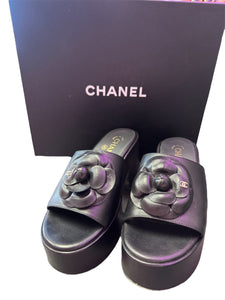 Chanel Platform Black Wedges