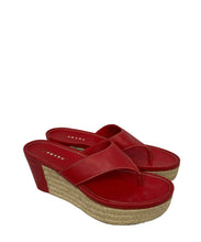 Load image into Gallery viewer, Prada Red Thong Leather Mule Wedge Sandal
