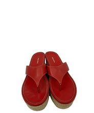 Load image into Gallery viewer, Prada Red Thong Leather Mule Wedge Sandal
