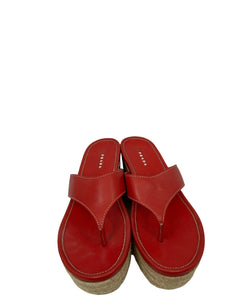 Prada Red Thong Leather Mule Wedge Sandal