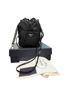 Prada Black Nylon Studded Bucket Bag