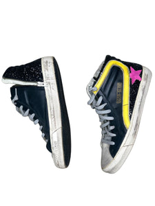 Golden Goose Black Leather Glitter Printed Sneakers