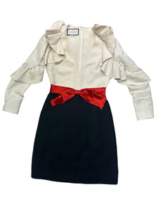 Gucci Long Sleeve Ruffle Dress W/Bow Belt