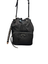 Load image into Gallery viewer, Prada Black Nylon Studded Bucket Bag
