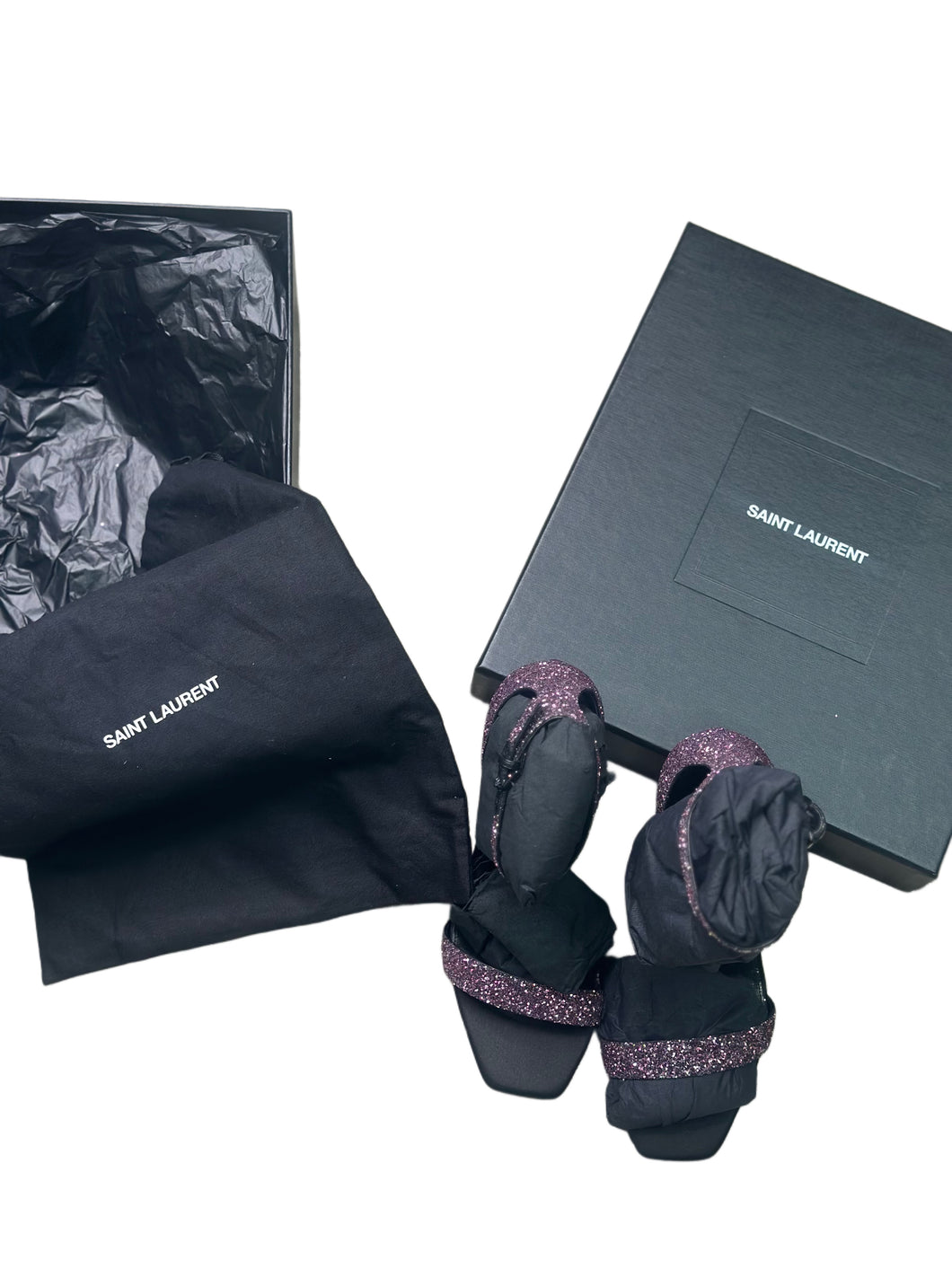 Saint Laurent Purple Glitter Amber 101 Ankle Strap Heel