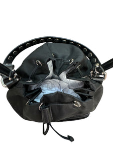 Prada Black Nylon Studded Bucket Bag