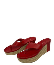 Load image into Gallery viewer, Prada Red Thong Leather Mule Wedge Sandal
