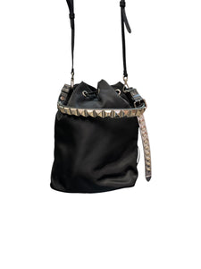 Prada Black Nylon Studded Bucket Bag