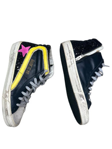 Golden Goose Black Leather Glitter Printed Sneakers