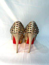 Load image into Gallery viewer, Christian Louboutin Gold open toe studded  Heels
