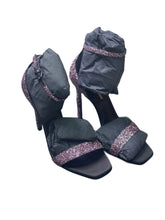 Load image into Gallery viewer, Saint Laurent Purple Glitter Amber 101 Ankle Strap Heel
