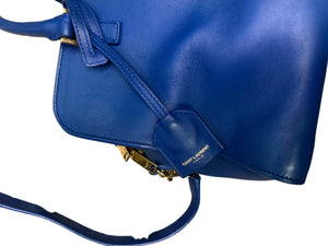 YSL Medium Monogram Blue Leather Cabas