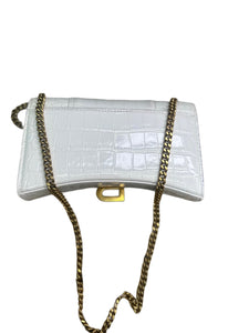 Balenciaga Hourglass White Crocodile Leather Mini Bag