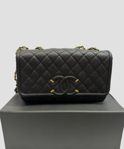 Chanel Quilted small cc filigree flap black caviar