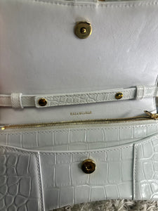 Balenciaga Hourglass White Crocodile Leather Mini Bag