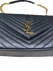 YSL Collége Black Leather Monogram Large Bag