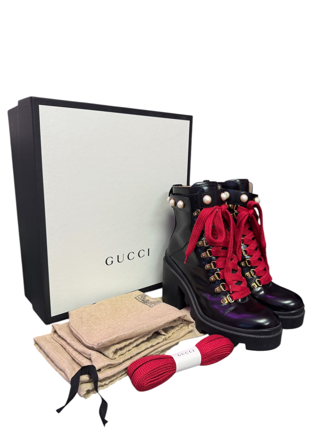 Gucci Faux Pearls Accents Ankle Boots