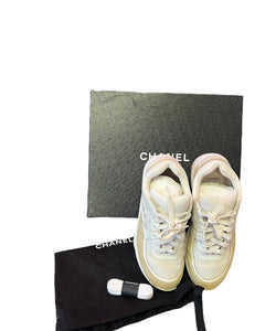 Chanel Suede Leather White & Gold Sneakers