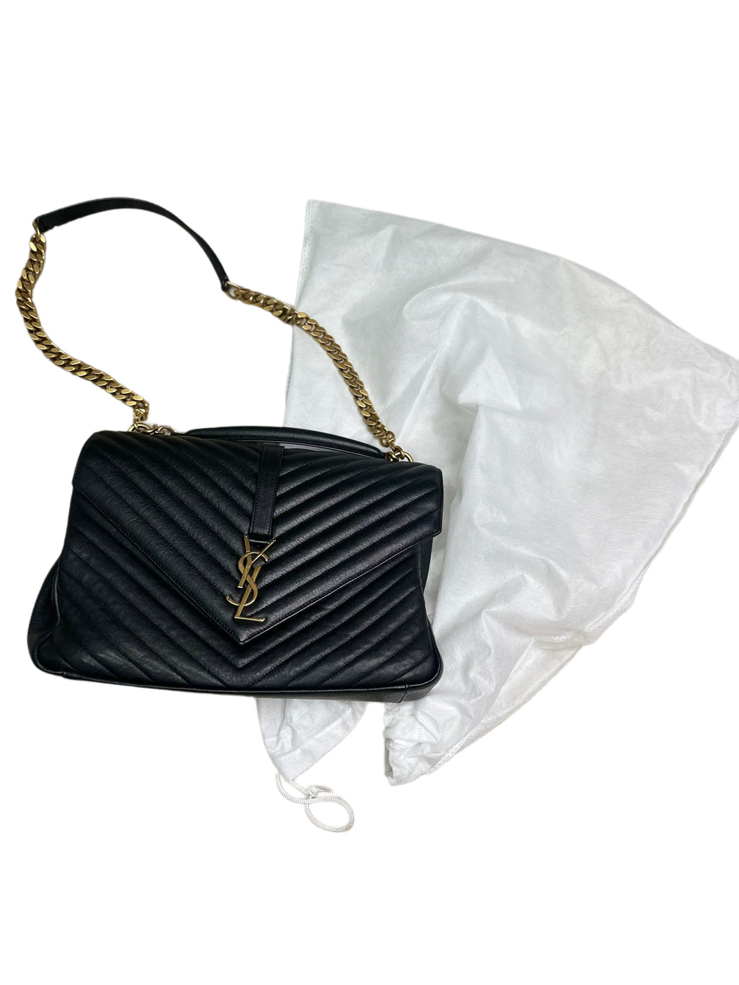 YSL Collége Black Leather Monogram Large Bag