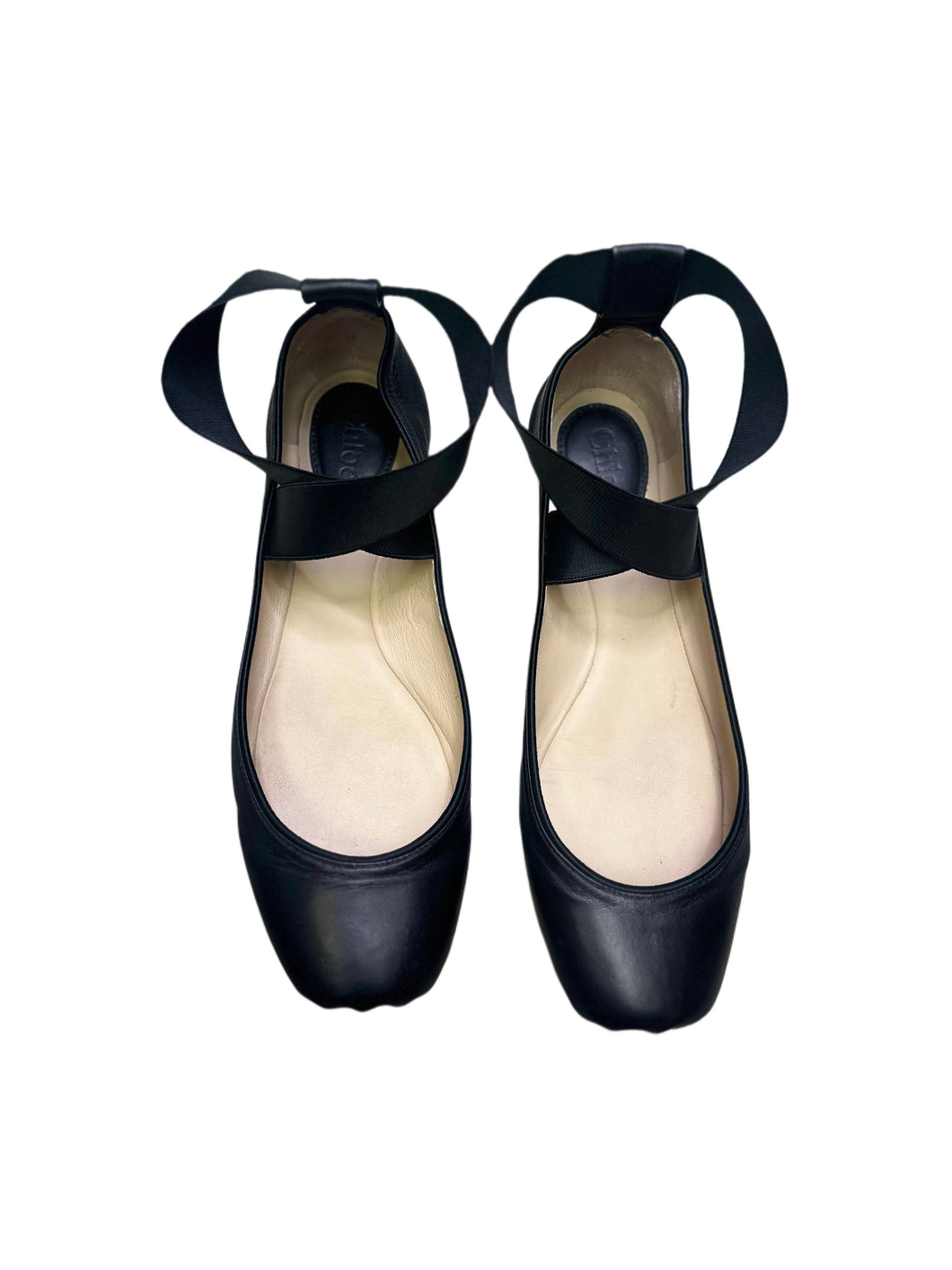 Chloé Strappy Square Toe Ballet Flats in Black Leather