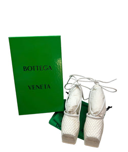 Bottega Veneta White Sporty Web Wedge Espadrilles Leather Crochet