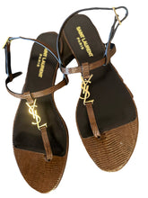 Load image into Gallery viewer, YSL Patent Leather Brown T-Strap Sandals

