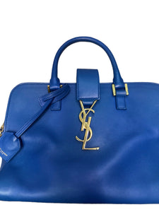 YSL Medium Monogram Blue Leather Cabas