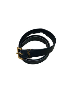 YSL Saint Laurent Black Leather Monogram Buckle Belt